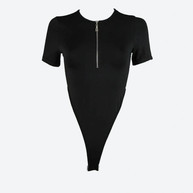 Zip Up Siren's Song: High Leg Bodysuit for a Night of Glamour and Mystery.